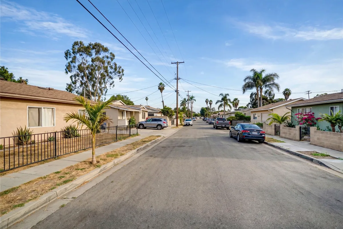 Modest homes along a residential street in Hawaiian Gardens
